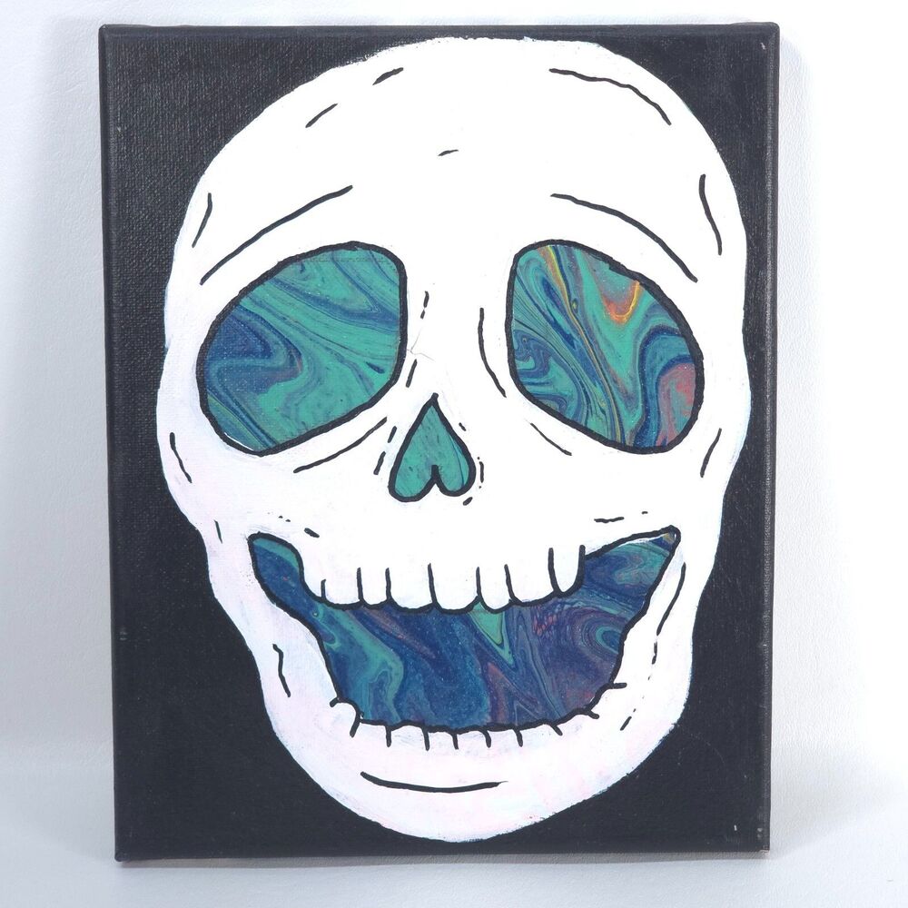 Hand‑Painted Psychedelic Skull Oil on Canvas 8″x10″ Abstract Simplicity Art